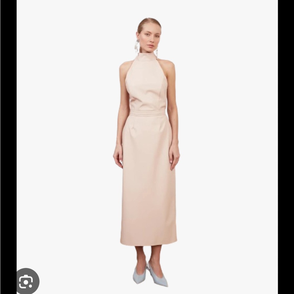 SENSA LIGHT PINK FAUX LEATHER MIDI DRESS